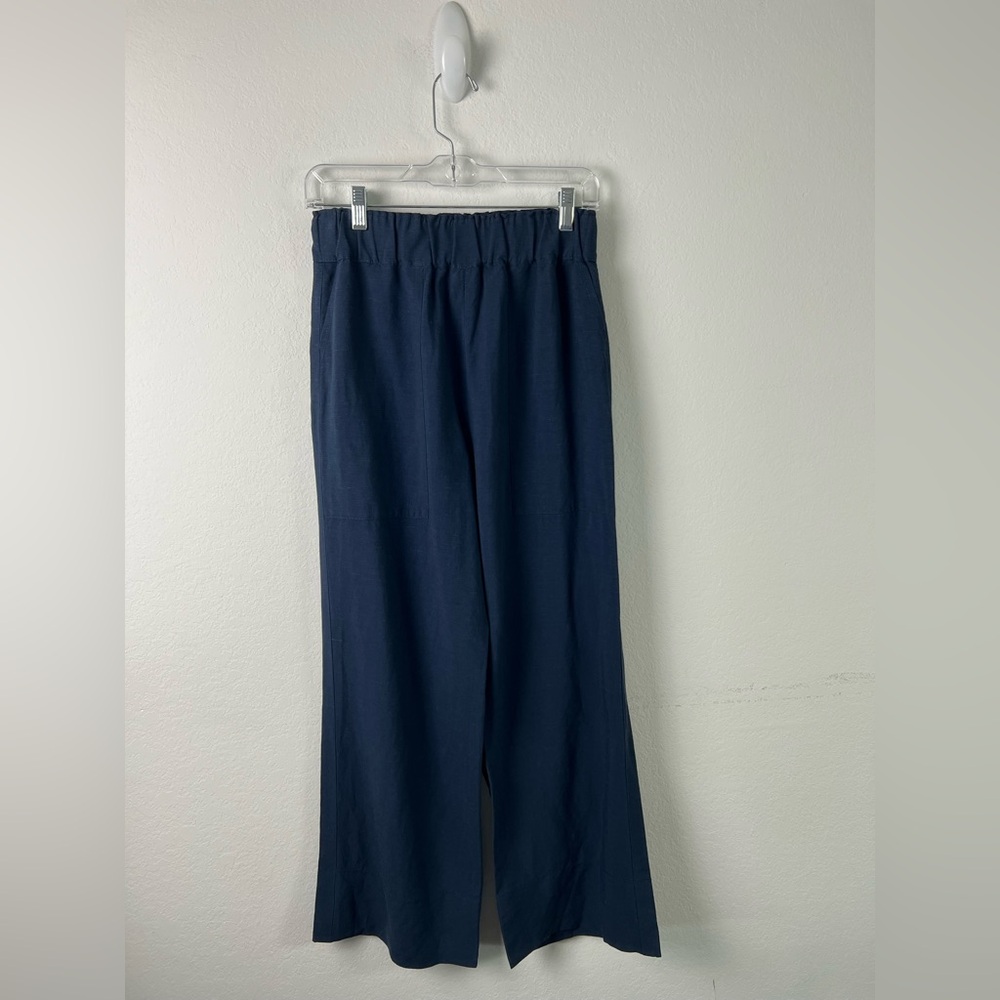 G. Label by Goop Seaside Wide Leg Viscose Linen Navy Office Wedding Resort Pant - Picture 2 of 16
